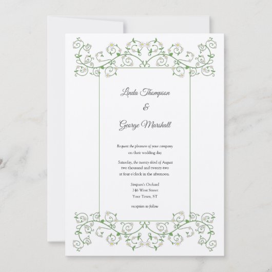 White Flower limding Vine Wedding Invitation (Voorkant)