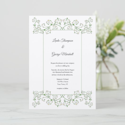 White Flower limding Vine Wedding Invitation (Staand voorkant)