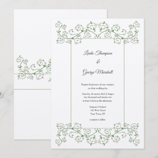 White Flower limding Vine Wedding Invitation (Voorkant / Achterkant)