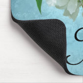 White Flower on Blue Monogram Initiaal Muismat (Hoek)