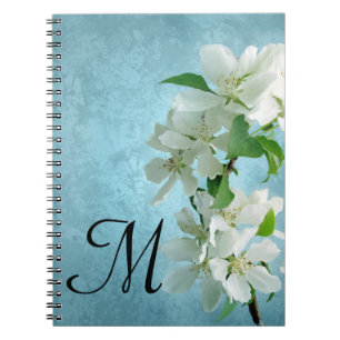 White Flower on Blue Monogram Initiaal Notitieboek