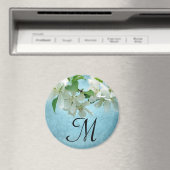 White Flower on Blue Sky Monogram Initiaal Magnet (Insitu (Vaatwasser))