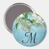 White Flower on Blue Sky Monogram Initiaal Magnet (Voorkant / Achterkant)