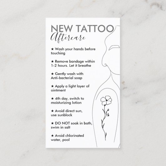 White Flower on Girl Shoulder New Tattoo Aftercare Visitekaartje (Achterkant)