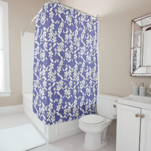 White Flower on Periwinkle Shower Curtain Douchegordijn
