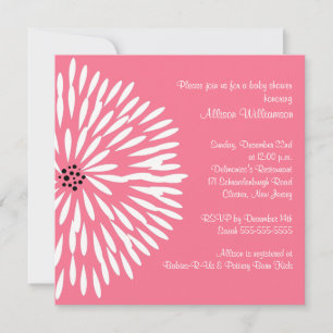 White Flower on Pink Baby shower Invitation Kaart