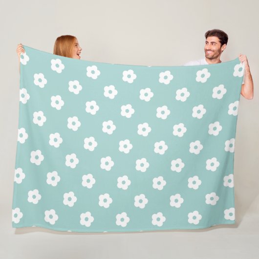 White Flower Pattern Fleece Deken (In situ)