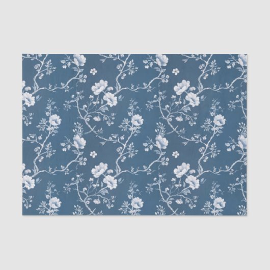 White Flower Pattern on Blue Background Tissuepapier (Voorkant)