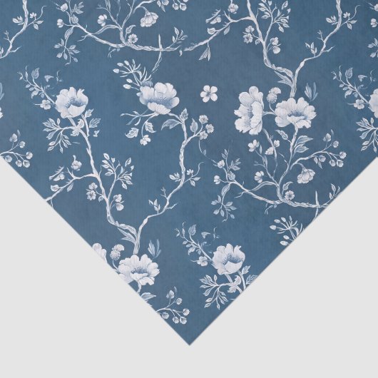 White Flower Pattern on Blue Background Tissuepapier (Detail)