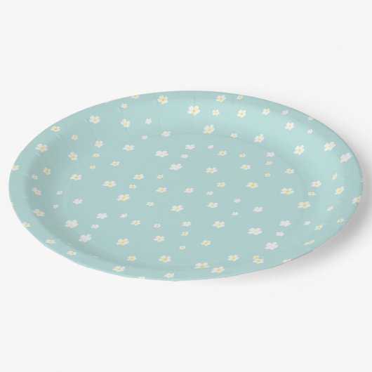 White Flower Pattern on Light Blue Paper Borden Papieren Bordje (Gekanteld)