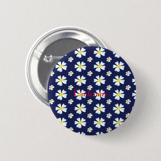 White Flower Pattern Thunder_Cove Button (Voorkant /achterkant)