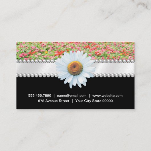 White Flower | Pearls en lint Visitekaartje (Achterkant)