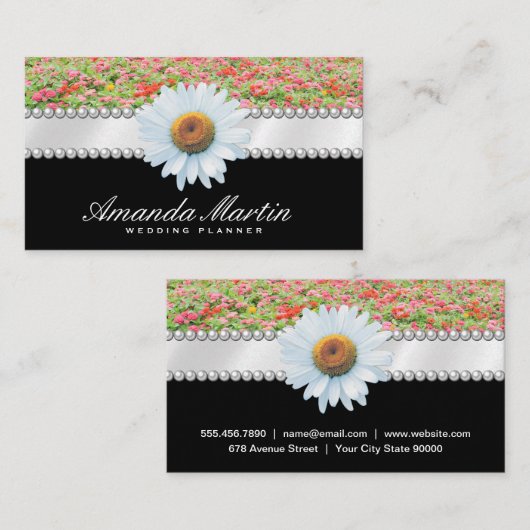 White Flower | Pearls en lint Visitekaartje (Voorkant / Achterkant)