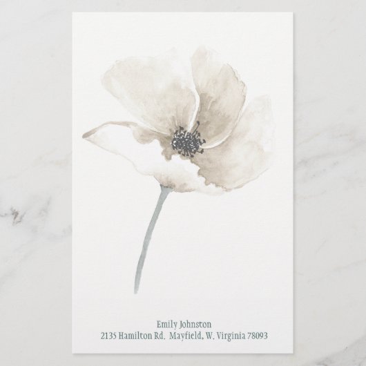 White Flower Personalized Stationery Briefpapier (Voorkant)