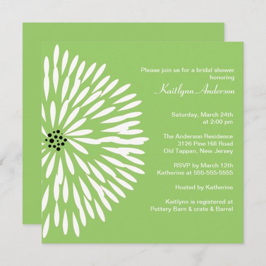 White Flower Sage Spring Bridal Shower-uitnodiging Kaart (Voorkant / Achterkant)