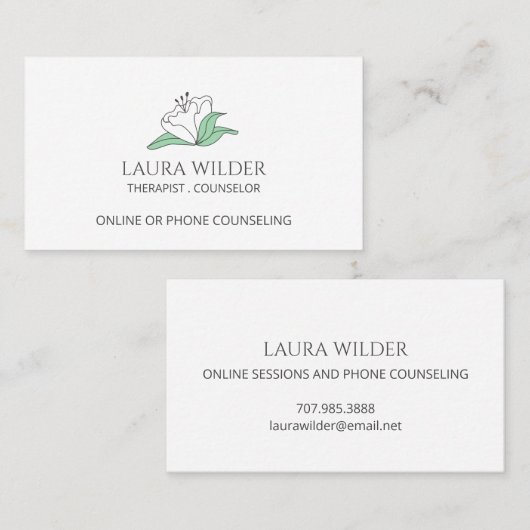 White Flower Therapist Counselor Telefoon Online Visitekaartje (Voorkant / Achterkant)