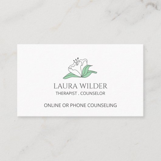 White Flower Therapist Counselor Telefoon Online Visitekaartje (Voorkant)