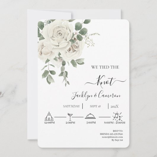 White Flower Wedding Invitation Kaart (Voorkant)
