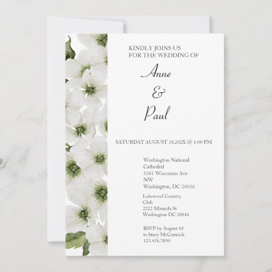 White Flower Wedding Invitation Kaart (Voorkant)