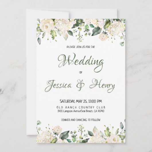 White Flower Wedding Invitation Kaart (Voorkant)