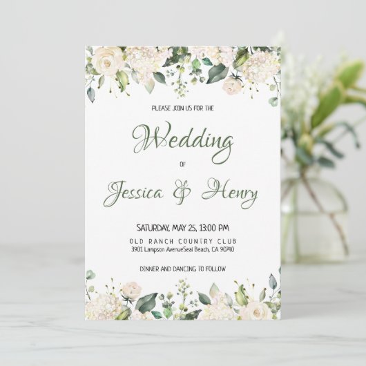 White Flower Wedding Invitation Kaart (Staand voorkant)