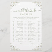 White Flower Would she rather Bridal Shower Game (Voorkant)