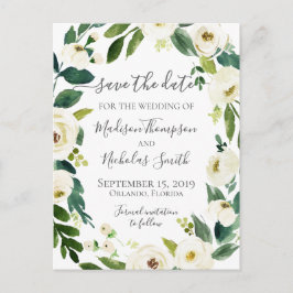 White Flower Wreath Save the Date Briefkaarten