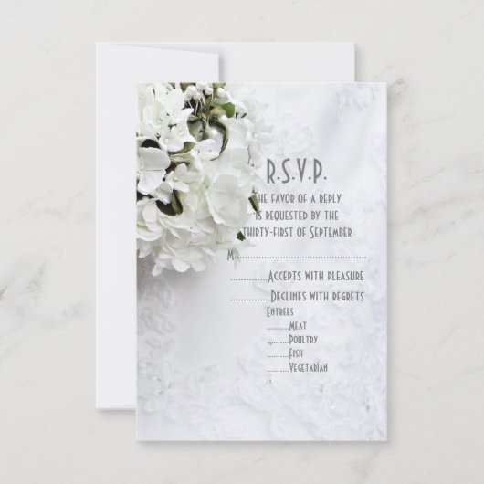 White flowerbouquet bruiloft R.S.V.P. RSVP Kaartje (Voorkant)