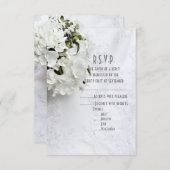 White flowerbouquet bruiloft R.S.V.P. RSVP Kaartje (Voorkant / Achterkant)