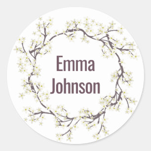 White Flowering Branch Wreath Ronde Sticker