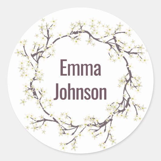 White Flowering Branch Wreath Ronde Sticker (Voorkant)