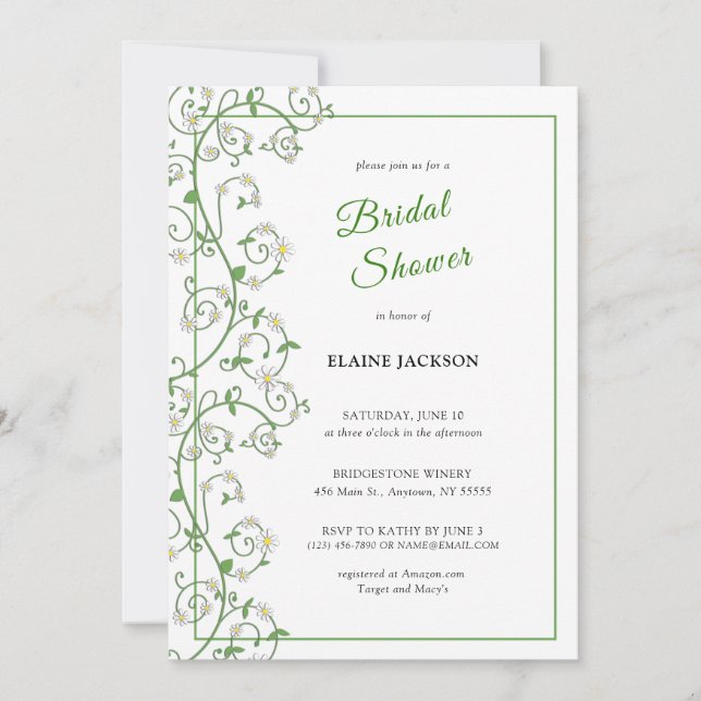 White Flowering Vine Shower Invitation Flat Kaart (Voorkant)