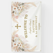 White Flowers 1st Birthday Baptism Welcome Sign Spandoek (Verticaal)