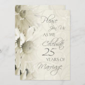 White Flowers 25th Wedding Jubileum Invitations Kaart (Voorkant / Achterkant)