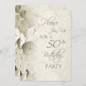 White Flowers 50th Birthday Party Invitations Kaart (Voorkant / Achterkant)
