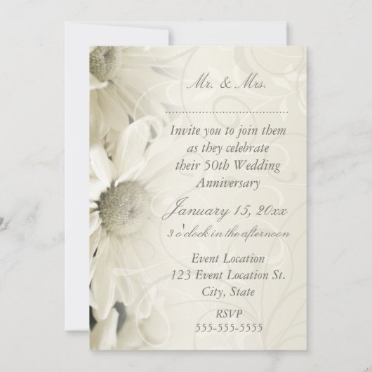 White Flowers 50th Wedding Jubileum Invitations Kaart (Achterkant)