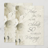 White Flowers 50th Wedding Jubileum Invitations Kaart (Voorkant / Achterkant)