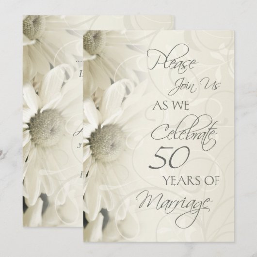 White Flowers 50th Wedding Jubileum Invitations Kaart (Voorkant / Achterkant)