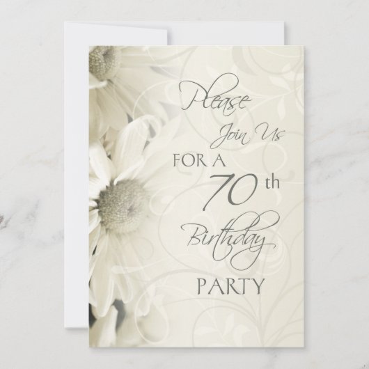 White Flowers 70th Birthday Party Invitations Kaart (Voorkant)