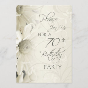 White Flowers 70th Birthday Party Invitations Kaart