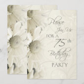 White Flowers 75th Birthday Party Invitations Kaart (Voorkant / Achterkant)