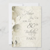 White Flowers 80th Birthday Party Invitations Kaart (Voorkant)