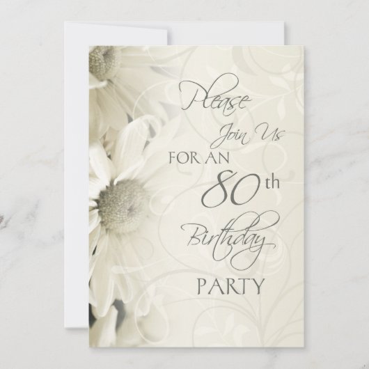 White Flowers 80th Birthday Party Invitations Kaart (Voorkant)