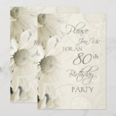 White Flowers 80th Birthday Party Invitations Kaart (Voorkant / Achterkant)