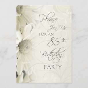 White Flowers 85th Birthday Party Invitations Kaart