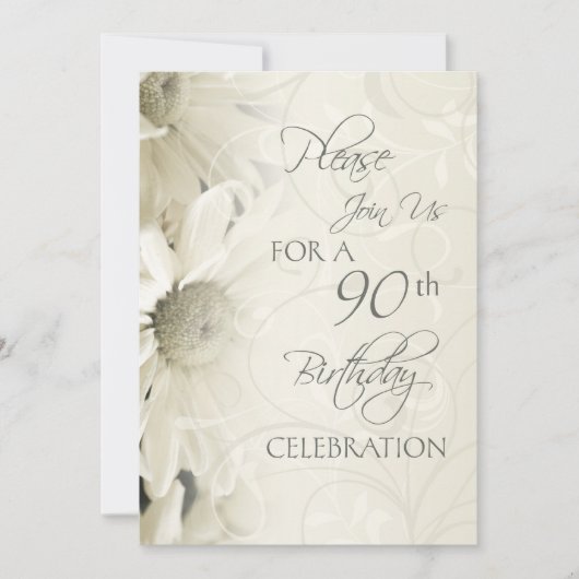 White Flowers 90th Birthday Party Invitations Kaart (Voorkant)