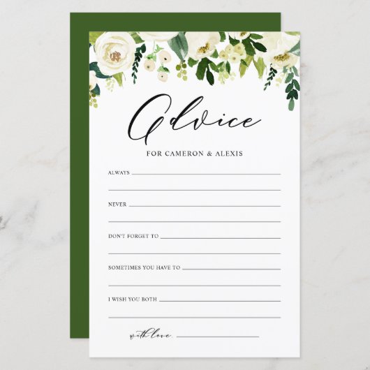 White Flowers Advice for the Bride and Groom Kaart (Voorkant / Achterkant)