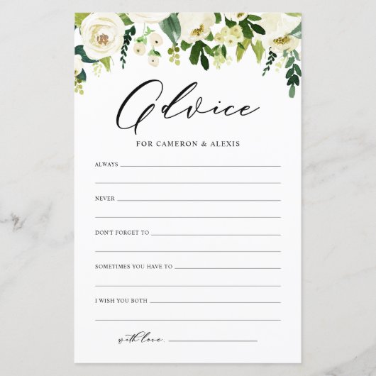 White Flowers Advice for the Bride and Groom Kaart (Voorkant)