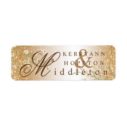 White Flowers and Gold Glitter Etiket (Voorkant)
