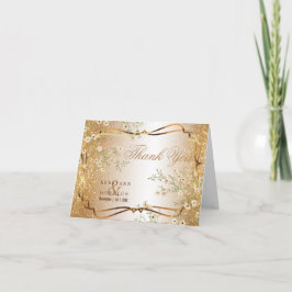 White Flowers and Gold Glitter - Hartelijk dank Bedankkaart